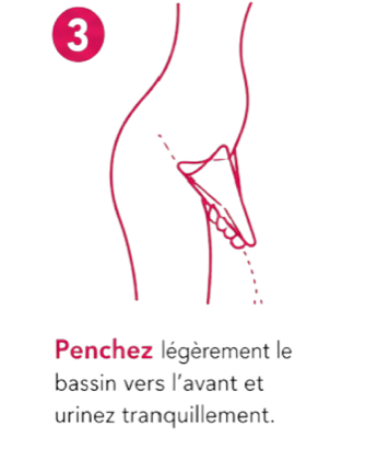 Étape 3 : penchez légèrement le bassin vers l'avant et urinez tranquillement.